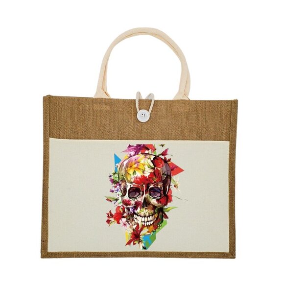 Custom Canvas Tote Bag, Large Size - Skulls Option #1 - Cream or Black Tote - Picture 3 of 14